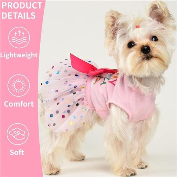 NEW - Dog Birthday Dress, Pet Outfit, Dog Clothes for Small Girl, Pink, X-Small - Picture 2 of 7